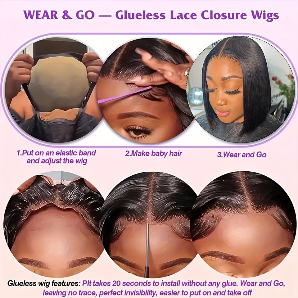 glueless human hair bob wig 4x4 hd lace closure straight short bob preplucked pre cut lace front wig for women 150 density suitable for details 5