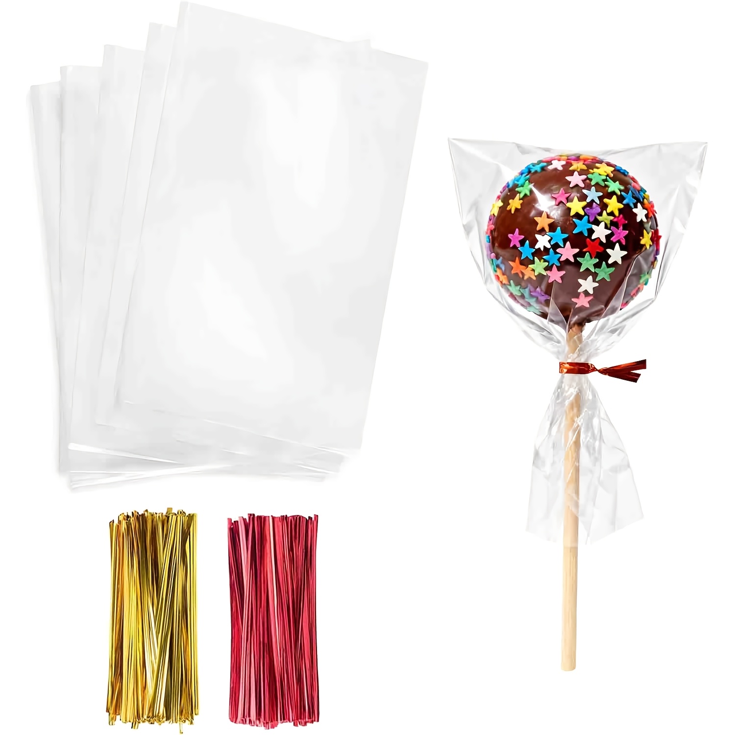E-shop 200 Stück Klare Zellophan-Beutel mit Drehverschluss – Polypropylen Wiederverschließbare Verpackung geeignet für Cake Pops, , Süßigkeiten, Kekse,