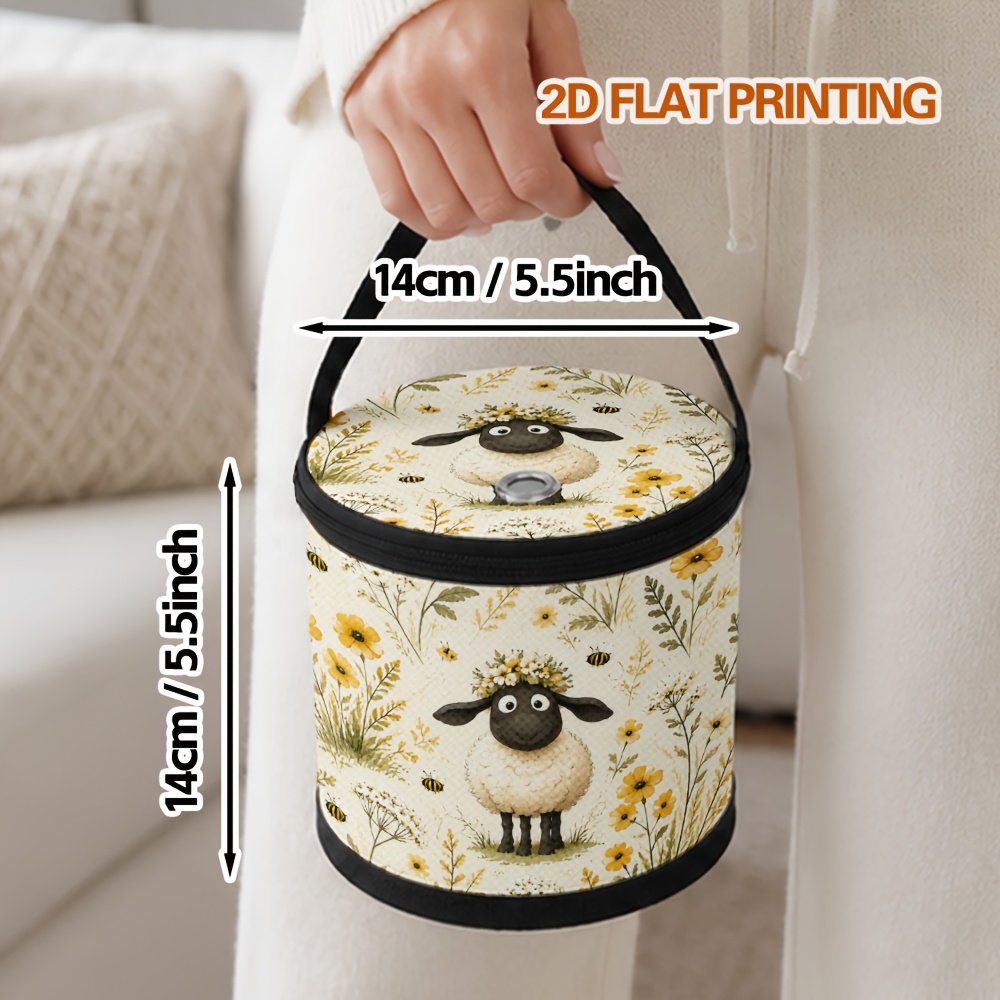 TEMU 1 pz Porta per Maglia con Motivo Primaverile di Pecore e Fiori, Borsa Tote con Cerniera e , Borsa Compatta per la Conservazione di Gomitoli di