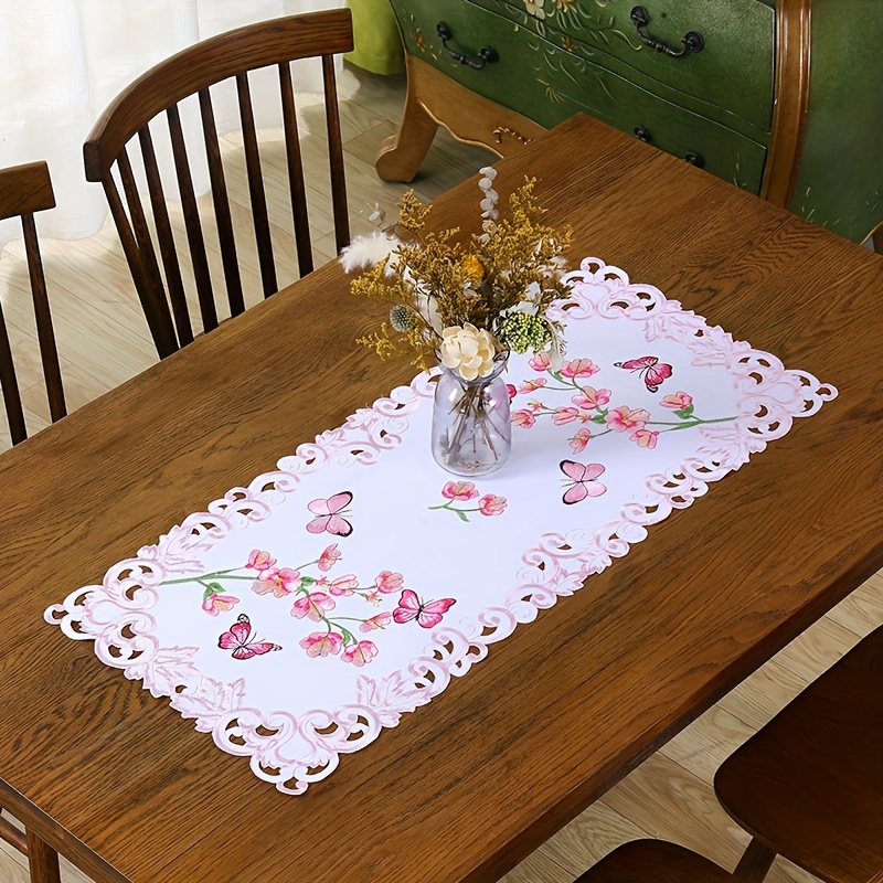 E-shop 1 Stück bestickte Tischflagge mit Hohldesign, zum Dekorieren von Gartenmöbeln mit schönen Blumen. Ideal für Tischdekorationen, Schmuck für
