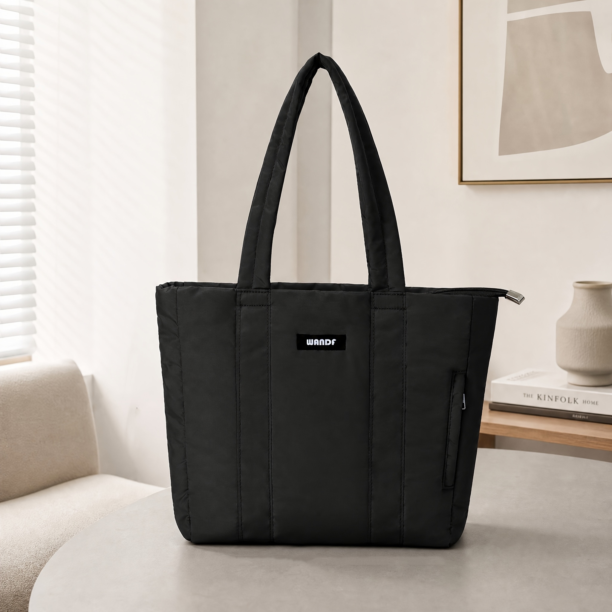 Image of Puffer Tote Bag For Women Large Nylon Shoulder Bag With Zipper, Quilted Puffy Handbag Lightweight Satchel Purse With Inner Pockets