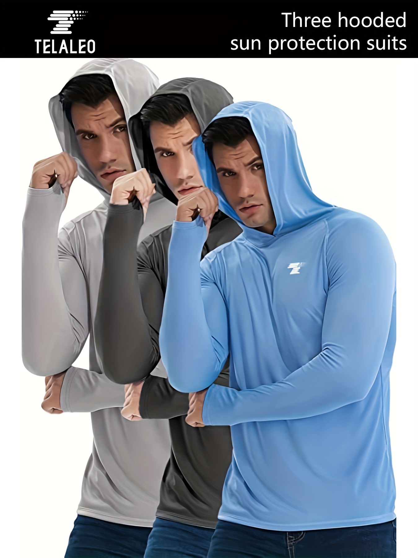 3 Pack Men's Sun Protection Lightweight Hoodie, Men's Stretch Long Sleeve  Sports Shirt For Outdoor Fishing Hiking Running