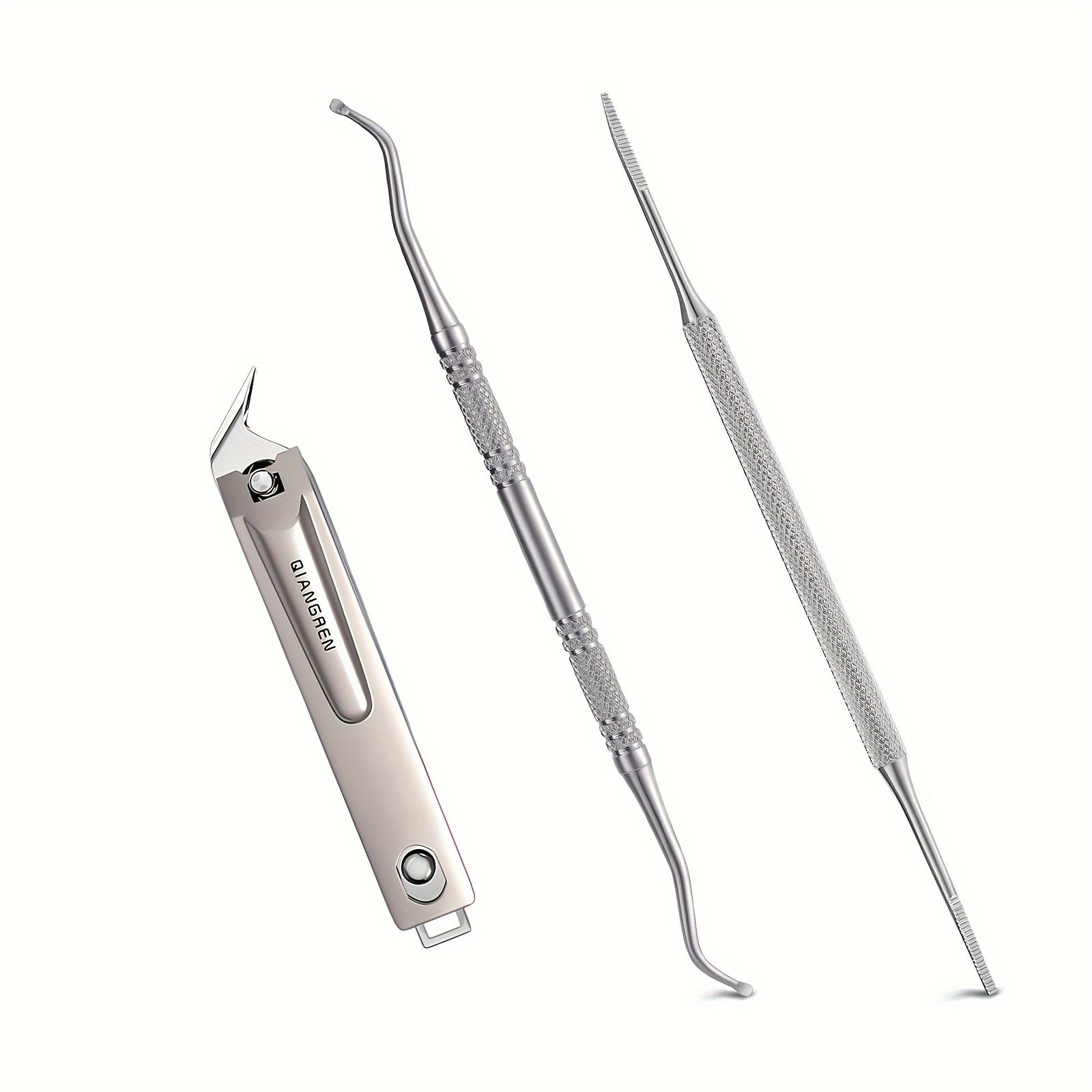 Image of 3pcs Ingrown Toenail File & Lifter With Storage Case - Heavy-duty Stainless Steel Double-sided Nail Cleaner Tool Suitable For & Use - Ingrown Toenail & Kit