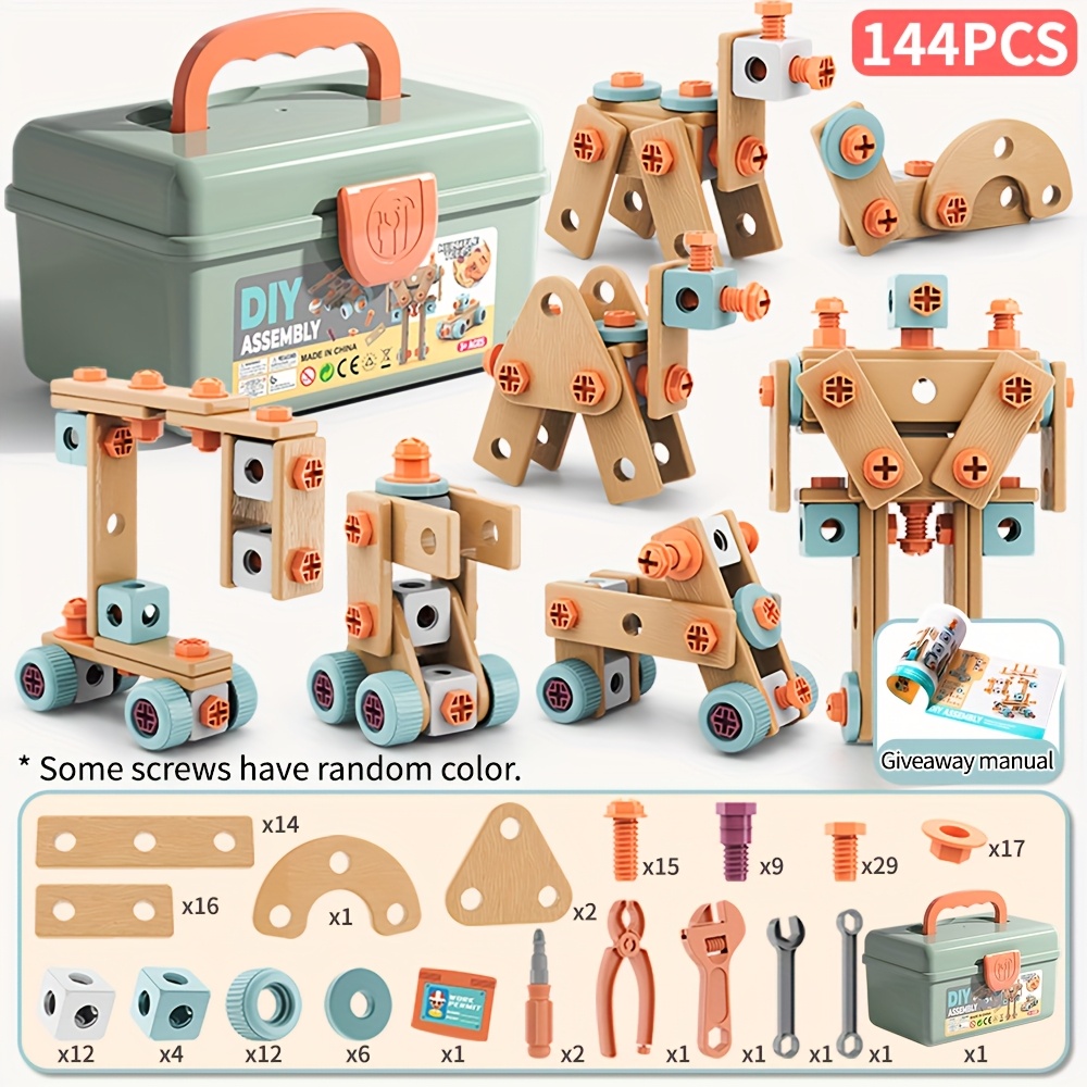 121/122/144pcs Pretend Play Assembly Simulation Screwdriver Tool Box Toy Set Includes Disassembly And Assembly Tools, Screws, And Simulated Repair Kit Can Be Freely Assembled Into Different Shapes, Best Birthday Gift for Boys 18 121/122/144pcs Pretend Play Assembly Simulation Screwdriver Tool Box Toy Set Includes Disassembly And Assembly Tools, Screws, And Simulated Repair Kit Can Be Freely Assembled Into Different Shapes, Best Birthday Gift for Boys