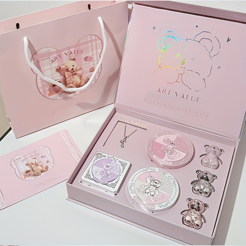 a set 7 items including a pink bear makeup kit three lip - Temu