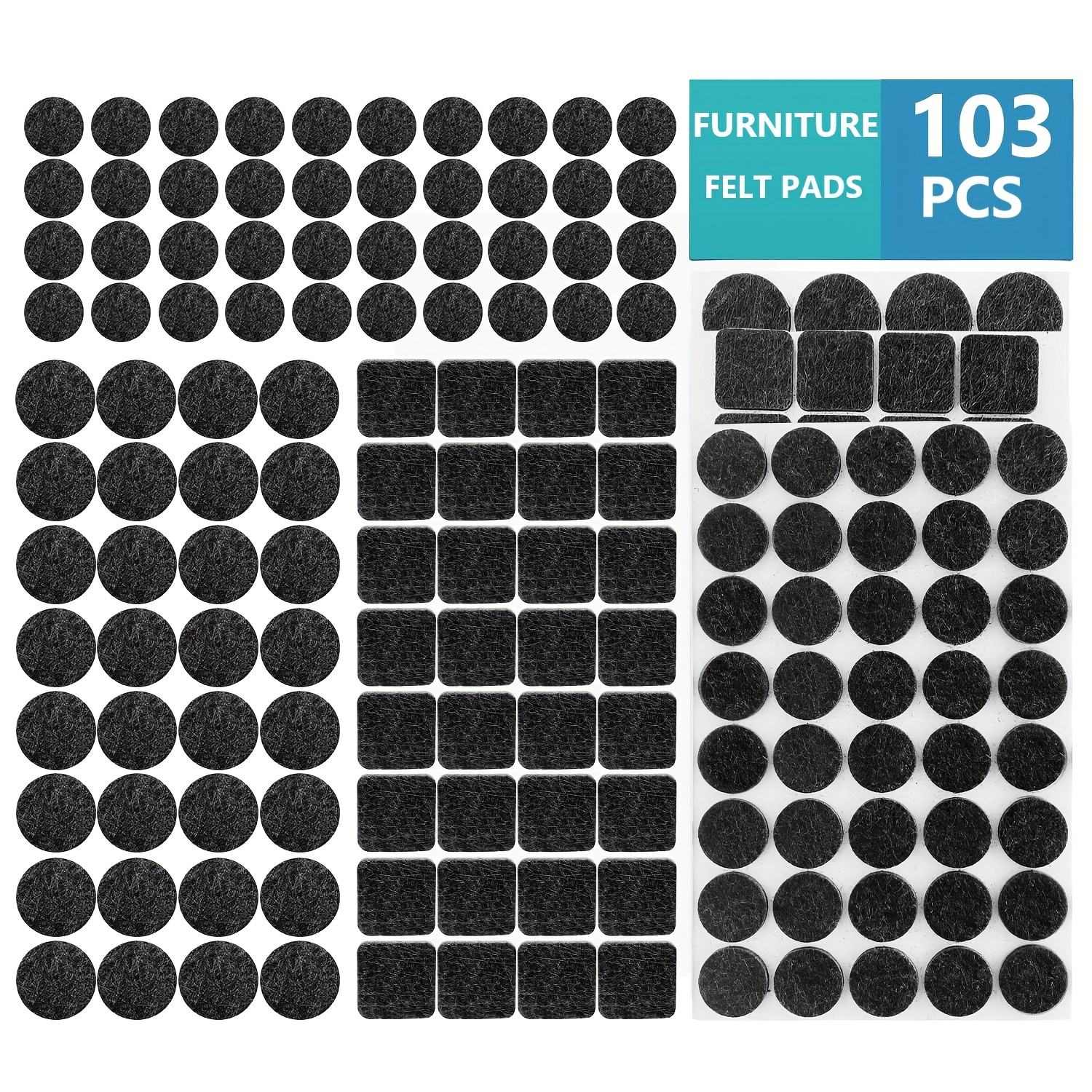 Image of 103 Furniture Felt Pads In 3 Universal Sizes, Suitable For The Legs Of Tables And Chairs, To Prevent Floor Scratches And Reduce Noise (black)