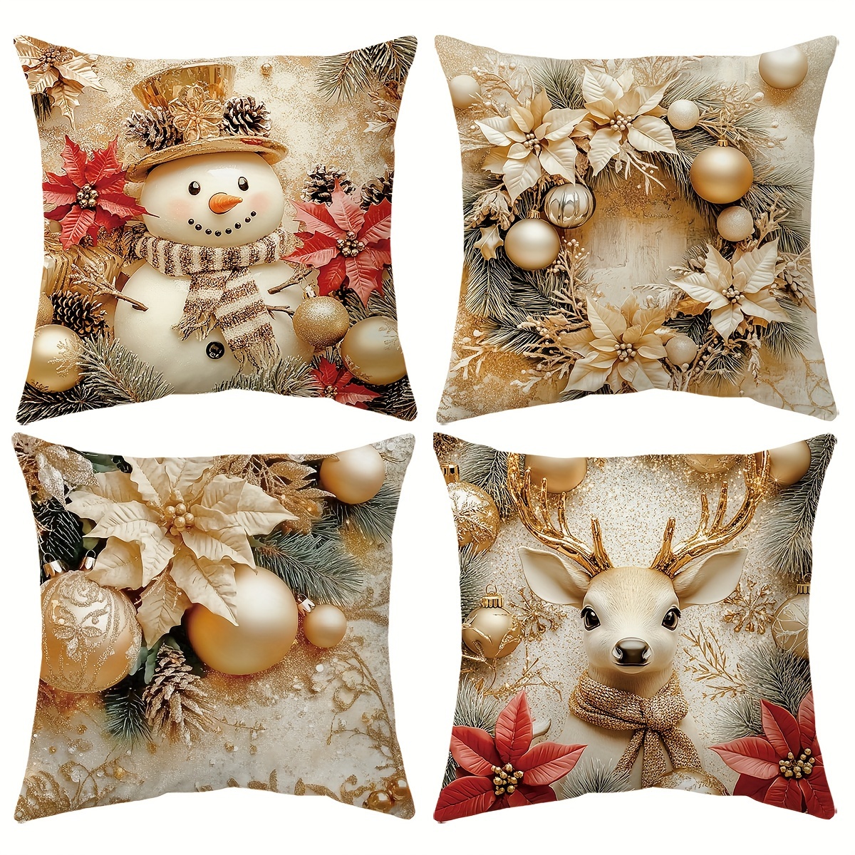 

4- Christmas , 18x18 , , Snowman & , Decor, Polyester, Zippered, , For Sofa, , , Use