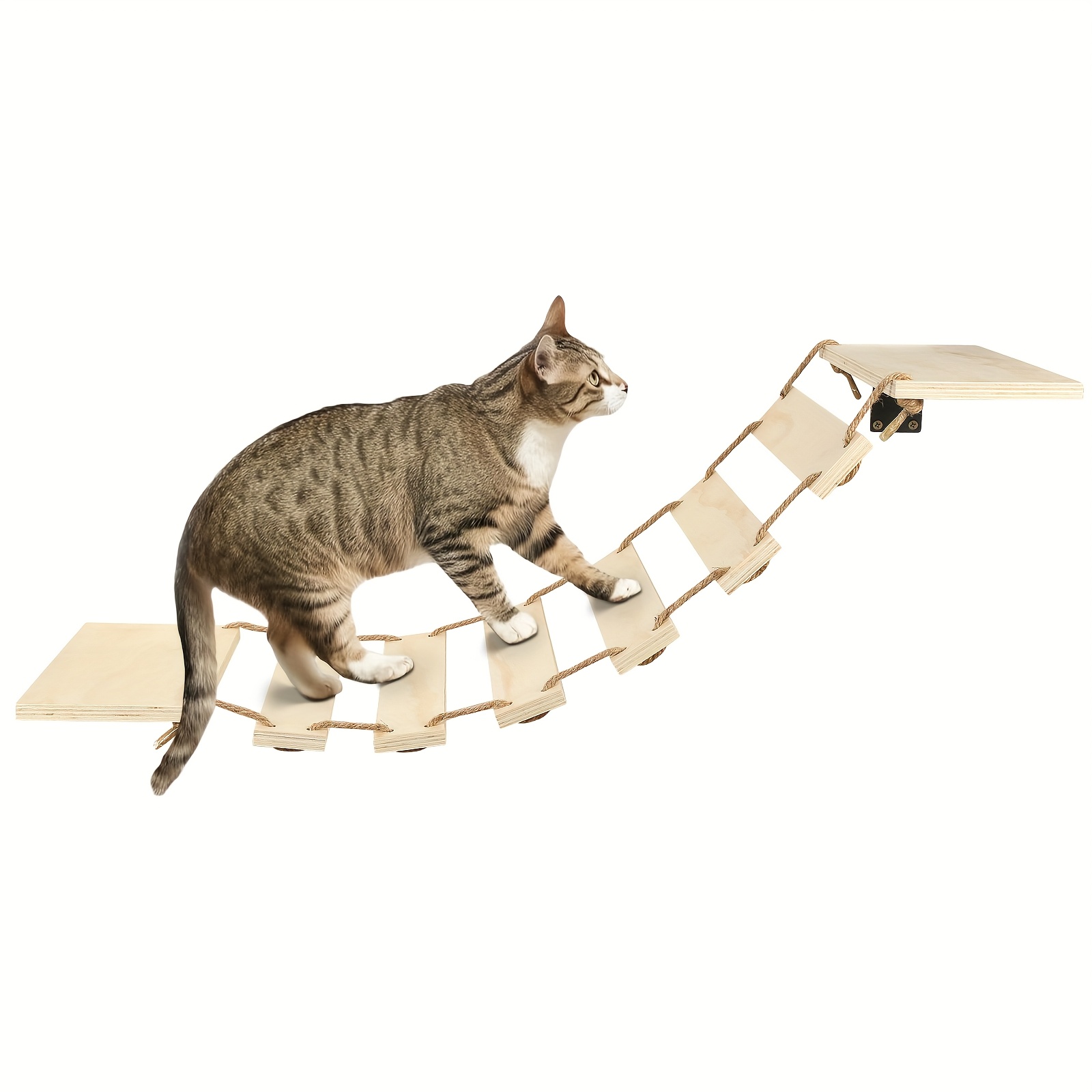Image of Cat Wall Stand, Cat Wall Bridge, Perch, Cat Tree, Wall Furniture For Sleeping, Playing, Climbing And Relaxing, Suitable For Large Cats Wooden Wall Mounted Cat Bridge