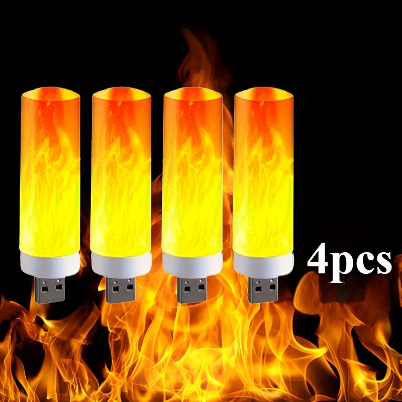 TEMU 4pcs Usb Flame Atmosphere Lights, Creative Flashing Flame Bulbs, Small Night Lights, Camping Night Lights, Wedding Party Decoration Lighting, Automotive Interior And Exterior Lighting