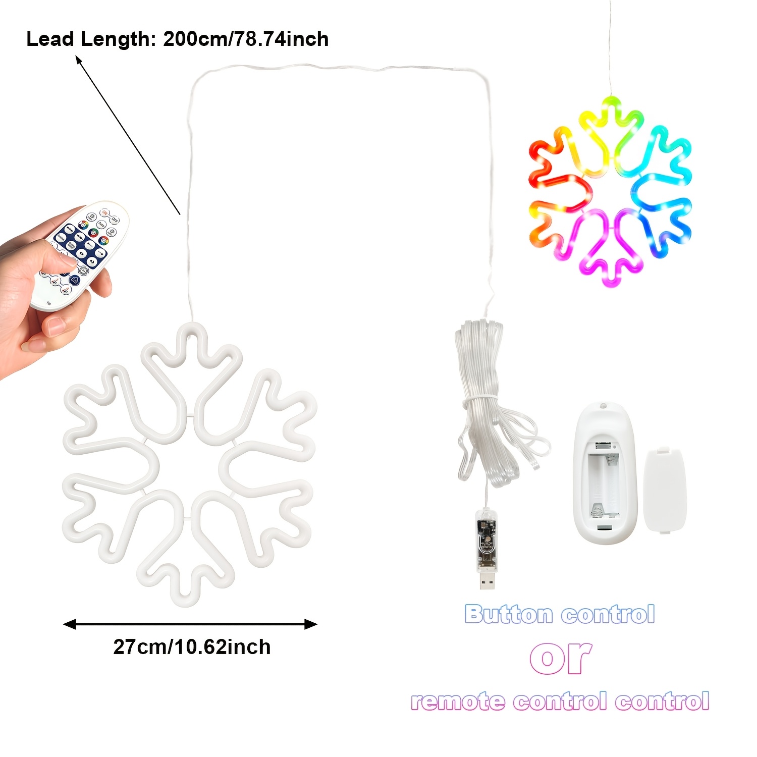 TEMU 1pc, Usb-powered Color-changing Snowflake Led Lights With Remote Control And Button, Flashing Lights, Suitable For Indoor Window Decoration For