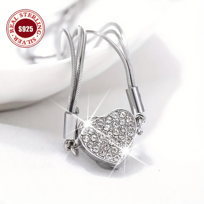 TEMU Élégant Collier Femme en Argent 925 Sterling Hypoallergénique à Trois Couches de Cœur Incrusté - Bijou Bohème Vintage, Idéal pour Anniversaires