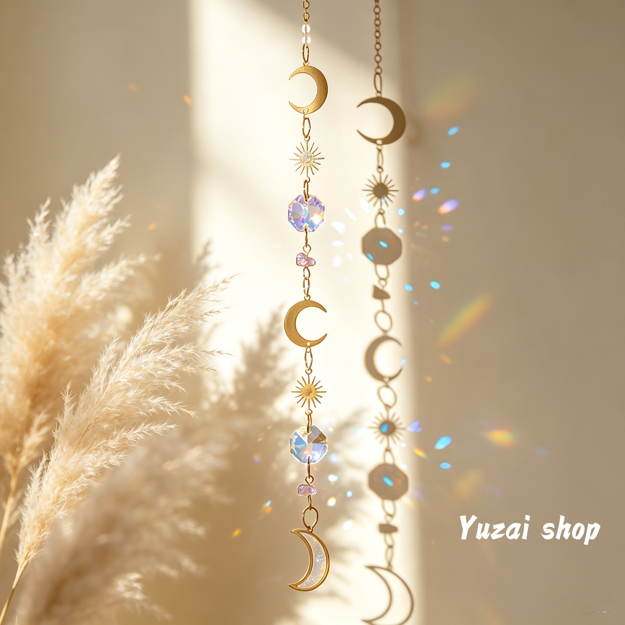 Image of Catcher, Golden Metal Hanging Suncatcher With Ab Beads, Window Decor, Boho Wall Art For Home Bedroom