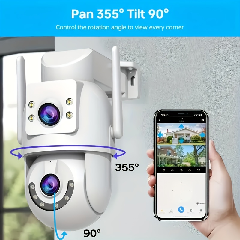 Jooan Cam720 App, Camaras De Seguridad Para Casa, 4mp Qhd Outdoor Security Camera, Dual Lens Dual Screen Design, Night Vision, Mobile Control, Usb Port, Max 128gb Tf Card