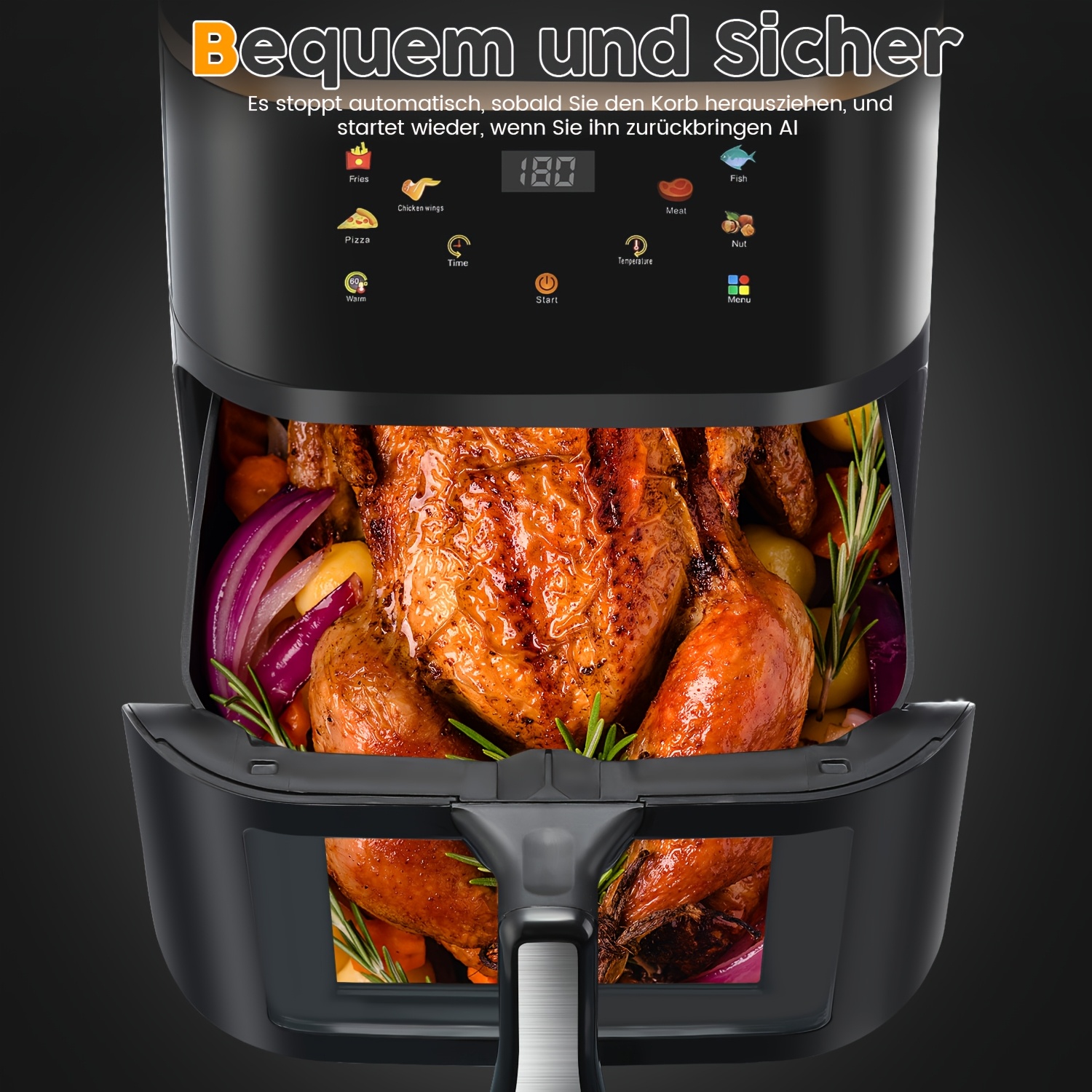 Air Fryer with Transparent Inner Pot, Touch Control, Timer, 6 Cooking Functions, Lid Reminder & Included Grill Rack Perfect for Home, Office, And Busy Lifestyles, Office Kitchen, Quick Meals, Modern Kitchen Appliance, Compact Appliance, Nonstick Coating, Durable Construction, Smart Kitchen Gadget, Multifunctional Cooker, Healthconscious Cooks, Busy Individuals
