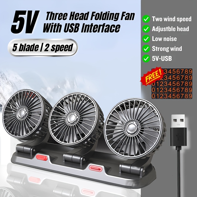 

1pc Quiet Usb Car Fan With 360° Adjustable Head - 5v, 15w, Dual-speed, With Parking Sign, For Vehicle & Home Use, Portable Fan