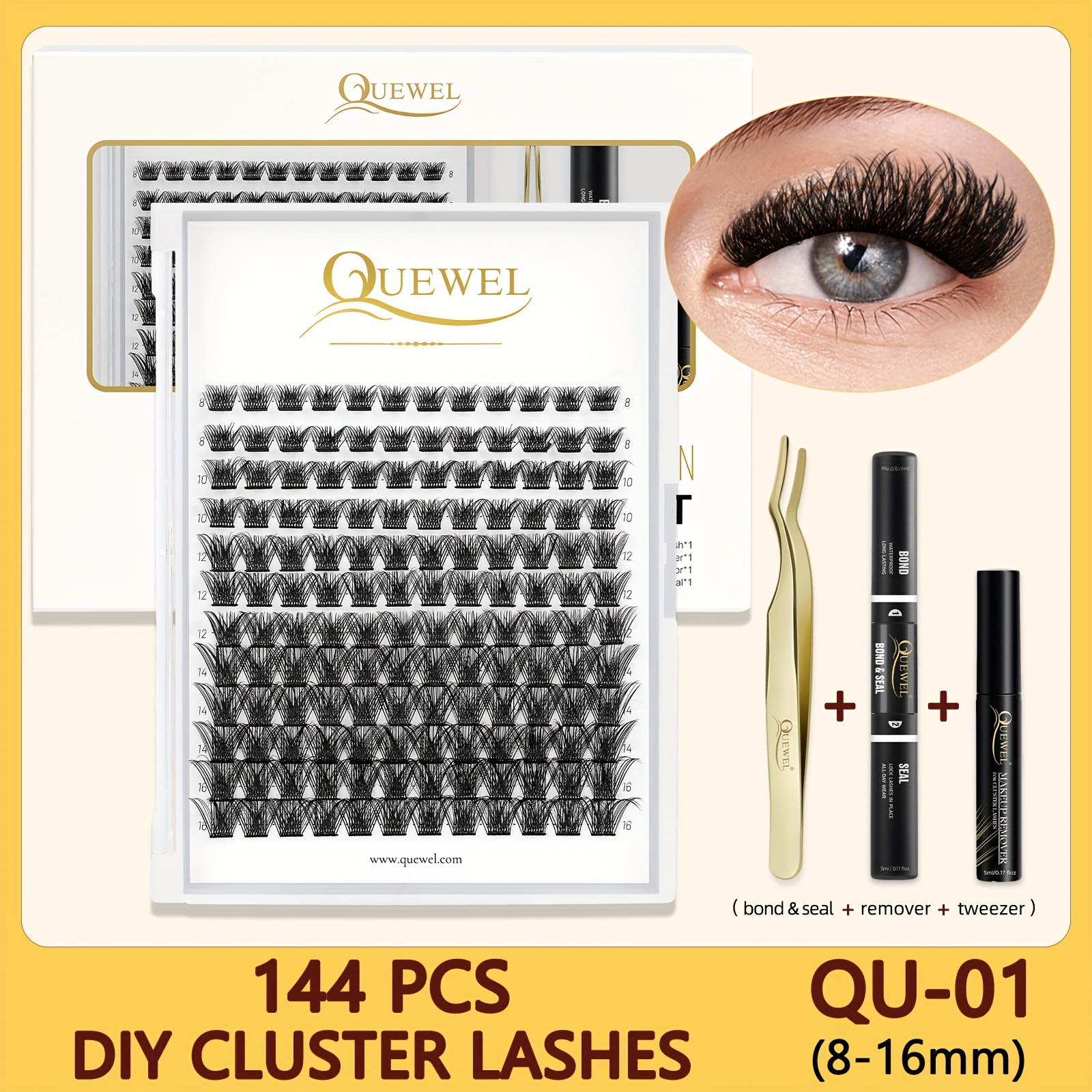 

Quewel Diy Eyelash Extensions Kit, Lash 144 Pcs, Eyelash Applicator Tool, Eyelash And Seal , Lash Glue Remover Easy To Apply At Home, Eyelashes