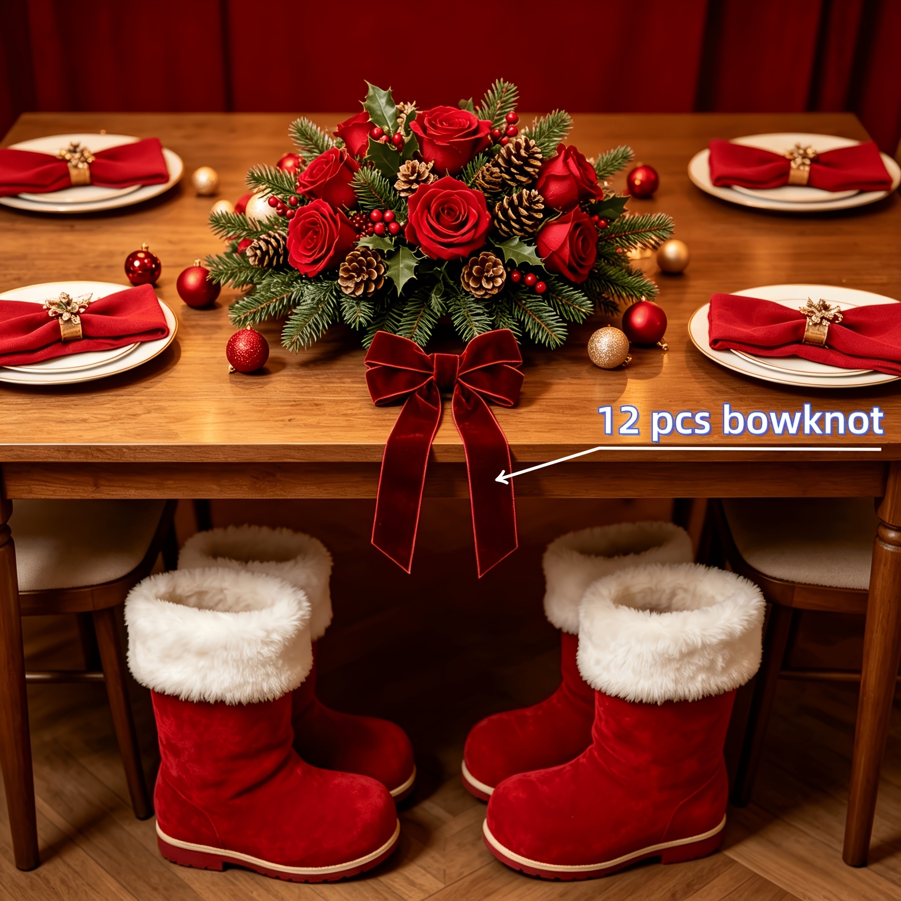 TEMU 12 Burgundy Bows, Bows, And Ribbons, Exquisite Velvet Bows, Perfect For Christmas Tree Decorations, Christmas Decorations, New Year Decorations,