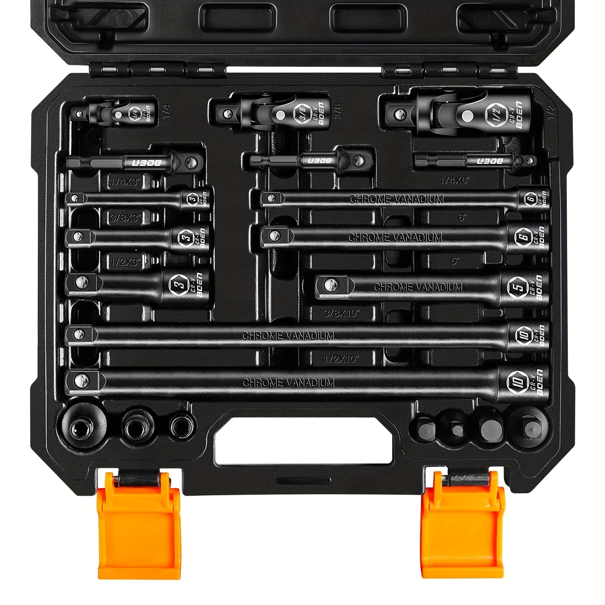 21pcs Impact Wrench Socket Adapter Set1/4", 3/8", 1/2" Drive Sizes Included, With & Cr-mo Socket Adapters, Universal Joints, Extensions, And Bit Holders, Ideal For Auto Repair &