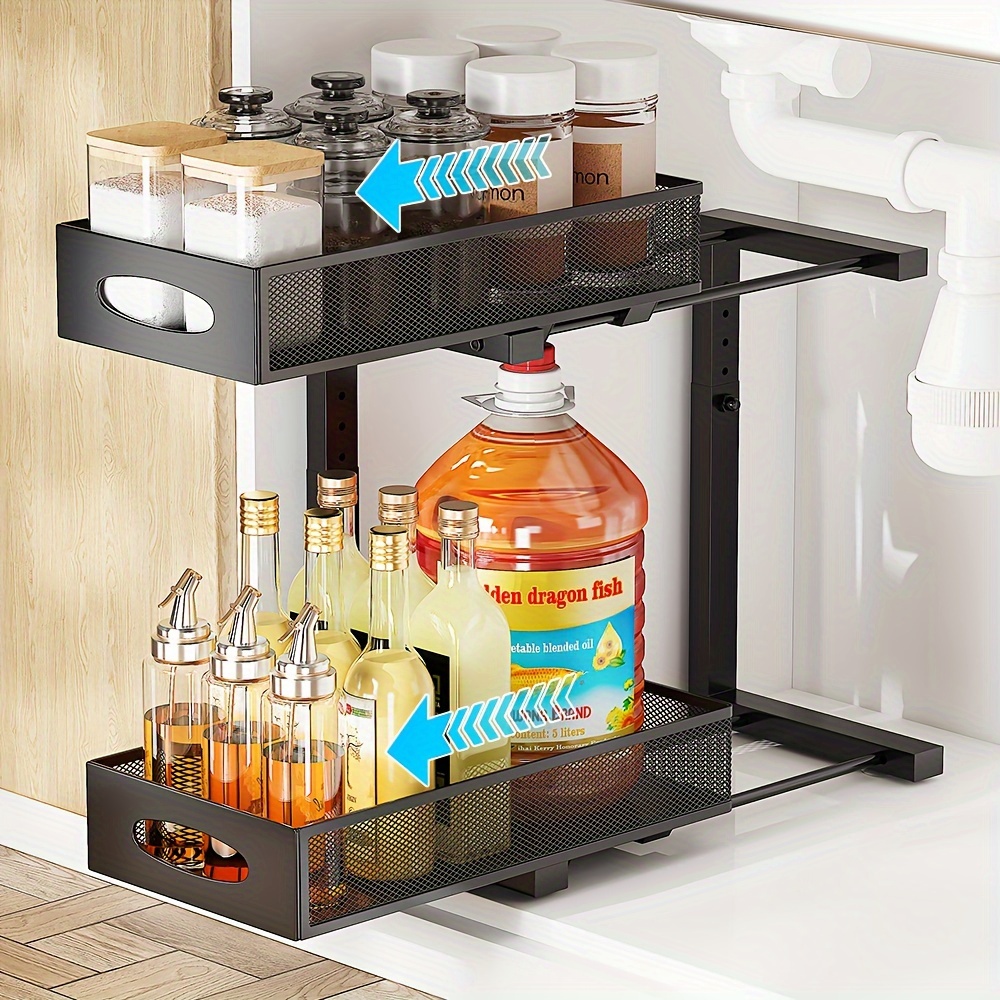 

Cabinet Organizer Under Sink, 2-tier Pull-out Metal Basket With Mesh Sliding Drawers For Large Capacity Slide-out Storage Shelves In Kitchens, Bathrooms, Pantry, Countertops