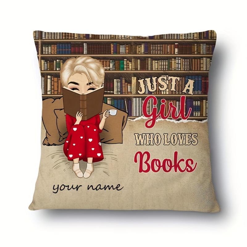 TEMU 1pc Personalized Book Lover Throw Pillow Cover, Contemporary Style, 18x18 Inch, Short Plush Polyester Fabric, With Custom Text, Zipper Closure,