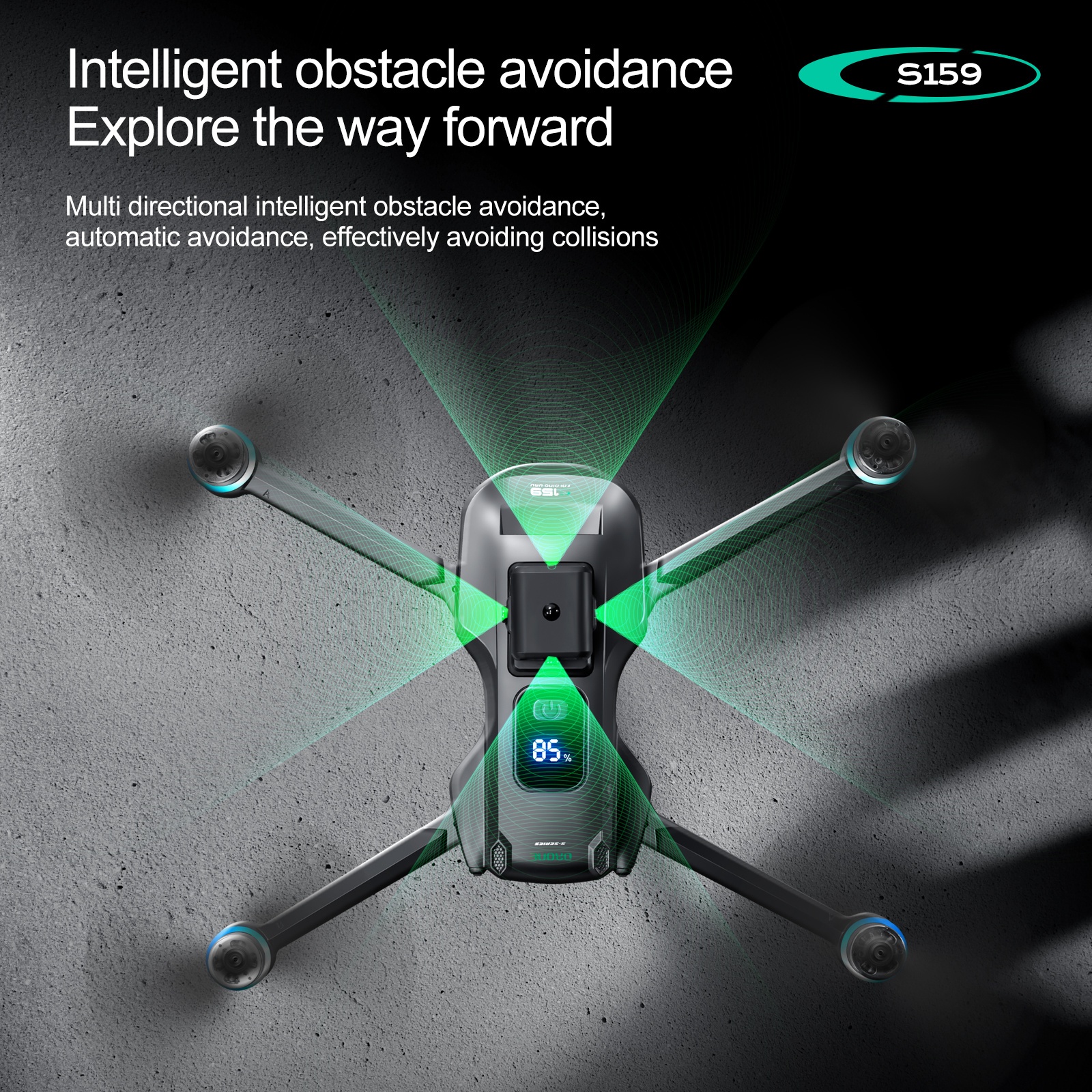 Dron S159 z GPS, podwójną kamerą i em, pozycjonowanie optycznym przepływem – stabilne loty, bezszczotkowy silnik, inteligentne unikanie przeszkód, wyświetlacz baterii, składany design, idealny prezent na święta lub urodziny