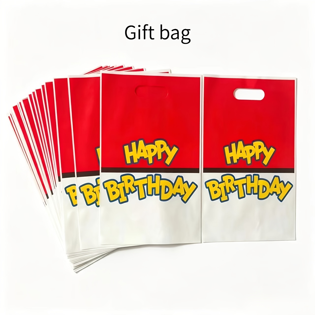 TEMU Birthday-themed Plastic Gift Bag With "happy Birthday" Text, Red And White Handheld Gift Bag, Suitable For Birthday Return Gift Packaging