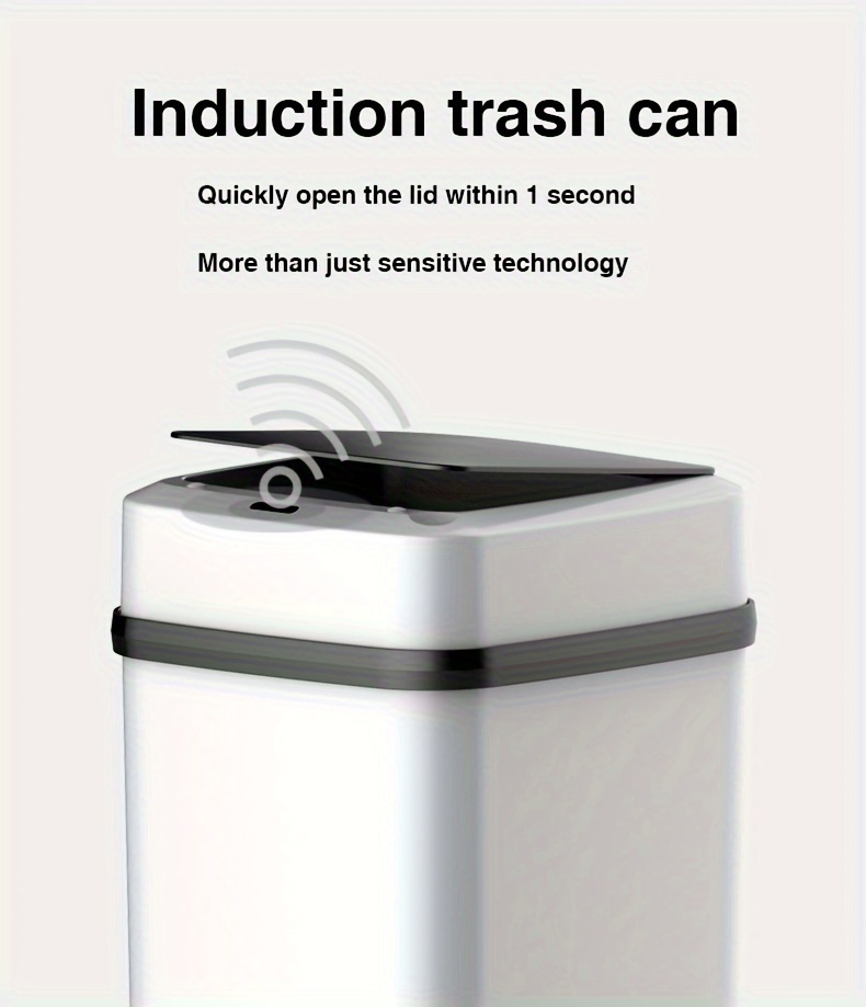 1pc smart automatic sensor trash can with lid plastic garbage bin container silent operation for home kitchen living room bathroom adaptive delay closing technology details 3