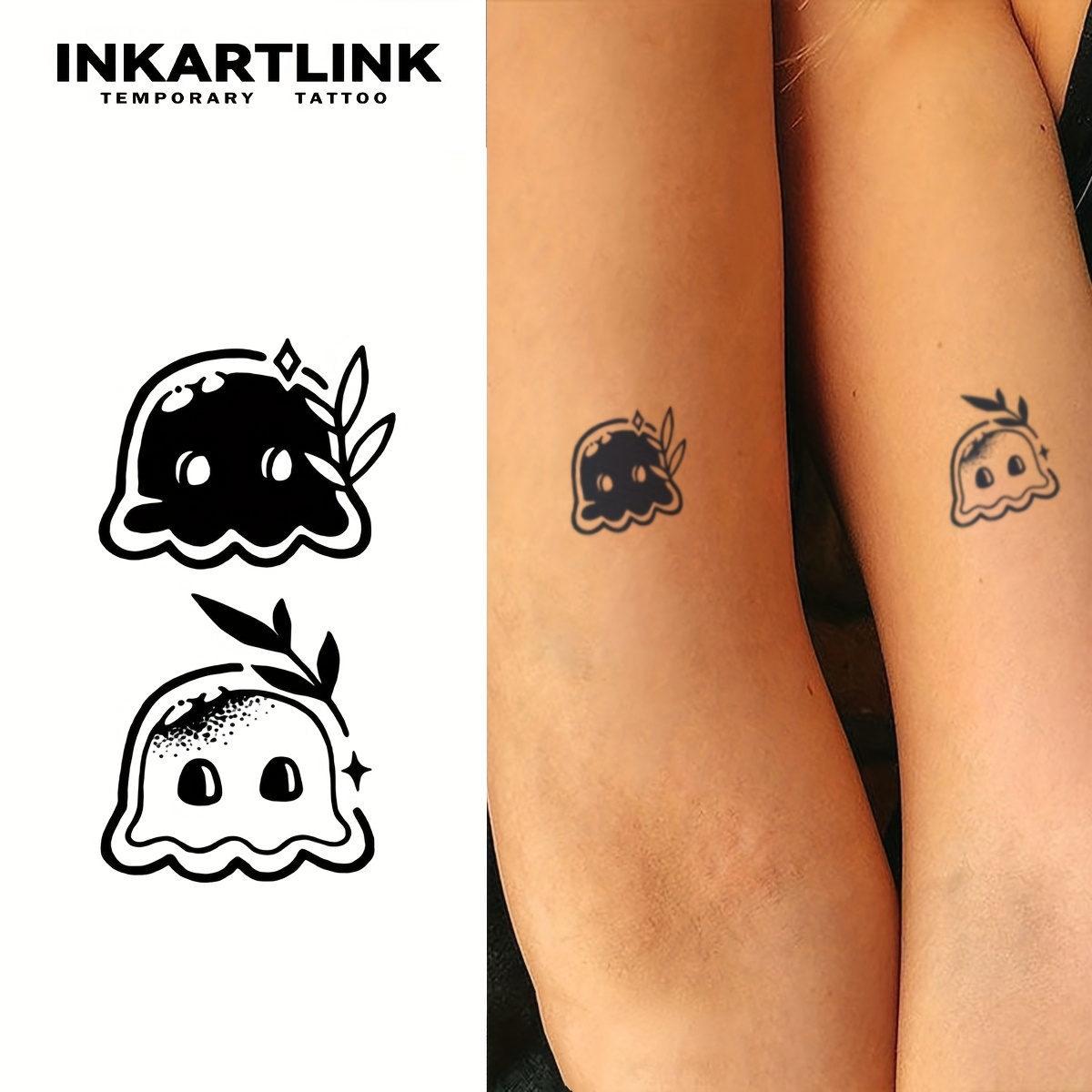 inkartlink 블랙 앤 화이트 해파리 커플 타투 스티커 | 3장의 임시 문신 | 1-2주 방수 가능 | 신선한 미니멀 디자인 |  음악 페스티벌, 파티, 모임 등에 적합 | Temu에서 절약하세요 | Temu, image size:1200x1200