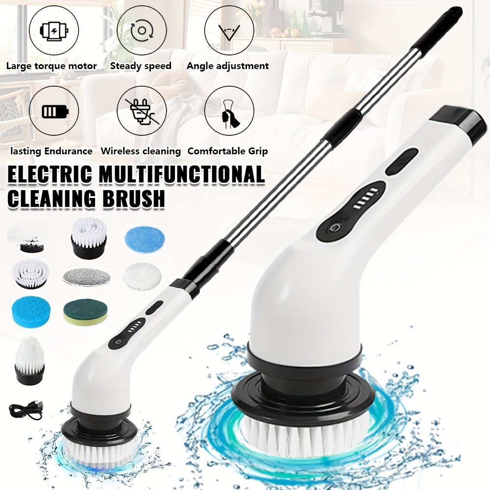 

Electric Spin Scrubber Cordless Cleaning Brush Shower Scrubber With 9 Replaceable Brush Heads, Power Scrubber 2 Adjustable Speeds, Spin Brush With Long Handle For Cleaning Bathroom Floor Tile Tub