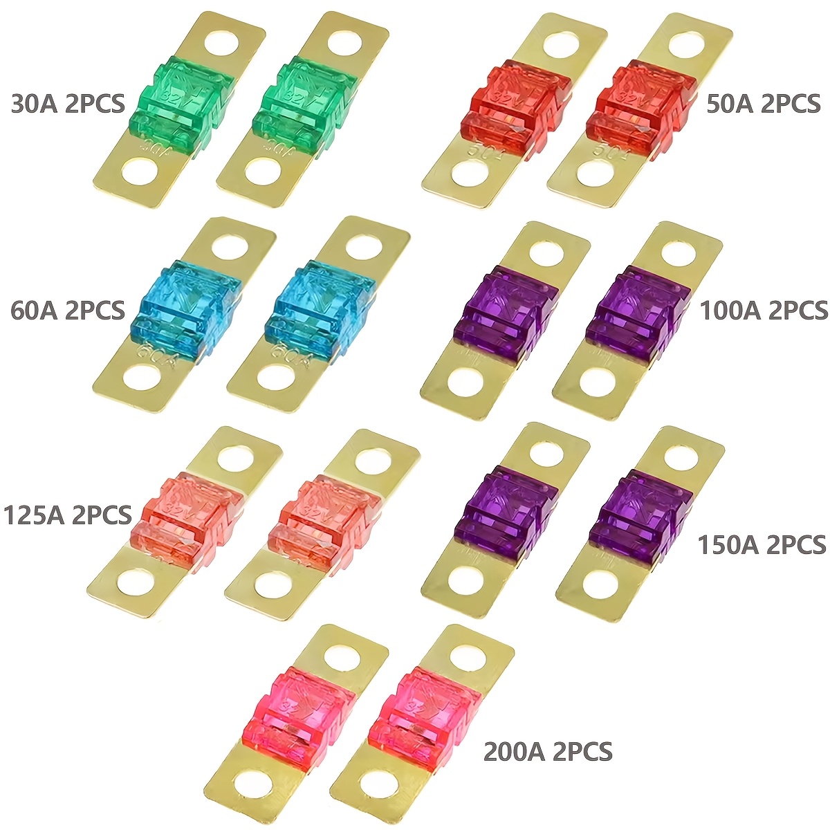 TEMU Kit de 14 mini-fusibles ANL plaqués avec porte-fusibles pour audio de voiture 30A-200A, mini-fusibles à boulonner pour système électronique