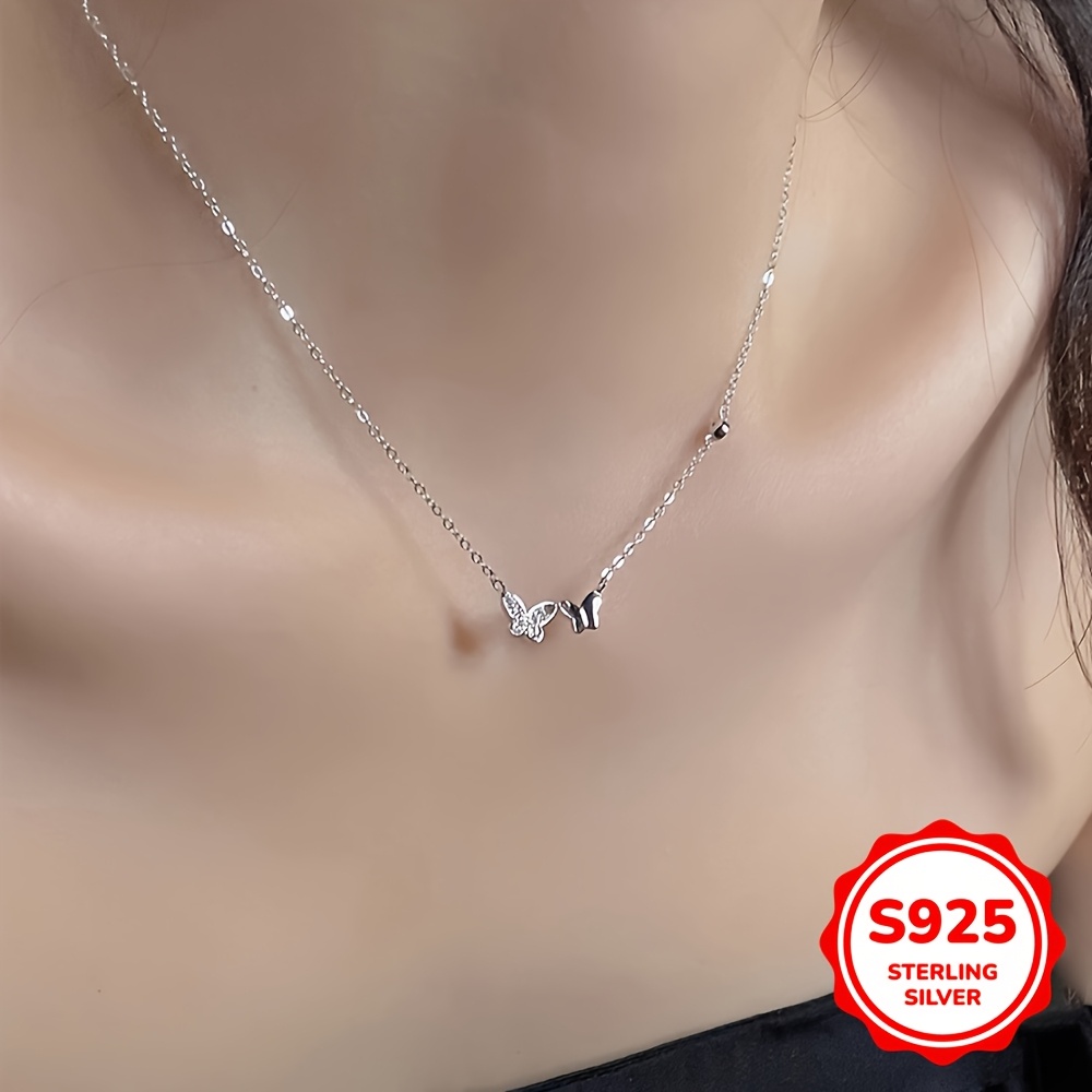 Sterling Silver Necklace with Double Butterfly Pendant