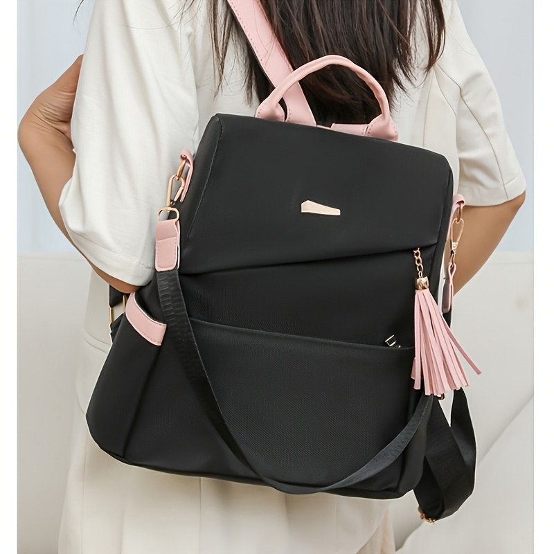 TEMU Simple Solid Color Shoulder Bag Female Travel Backpack Dual-use S Large-capacity Leisure Female Schoolbag Backpack Purse For Women