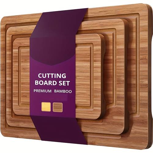 3pcs bamboo cutting board set thick multipurpose chopping boards for meat vegetables fruits ideal for christmas halloweenthanksgiving valentines mothers day mea preparation rustic kitchenware bamboo material multipurpose board