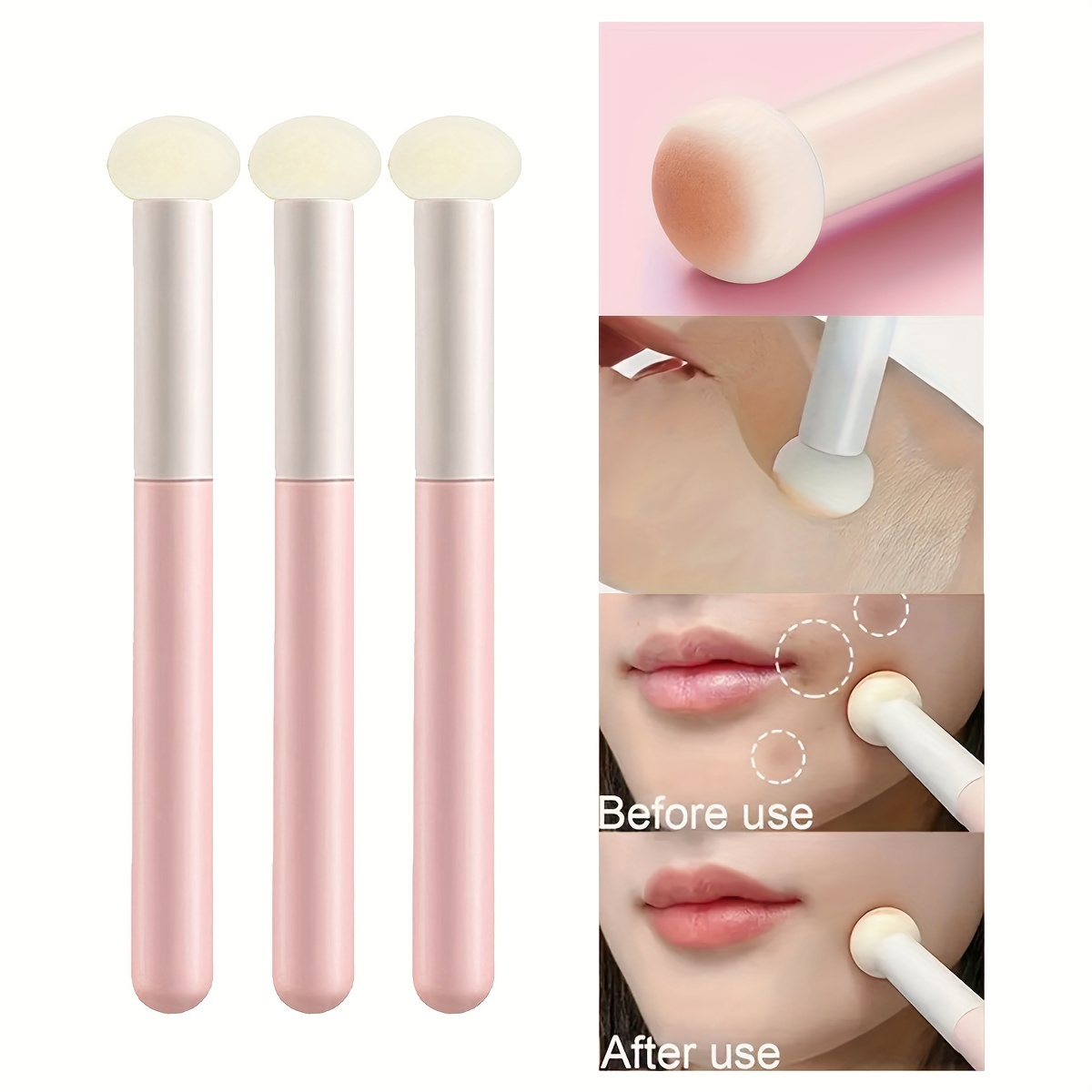 

Pink Brush Set - Nylon , Unscented, Types, Abs Plastic Handle, Mushroom Head Concealer Makeup Brushes For Travel And