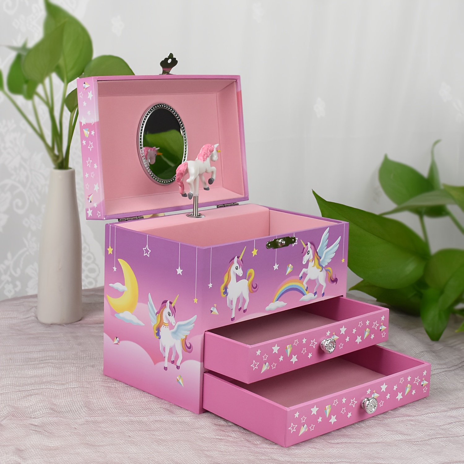 

1pc Wooden Box Jewelry Organizer Rotating Unicorn , , No Needed, For 's Day, Birthdays, Anniversaries, And