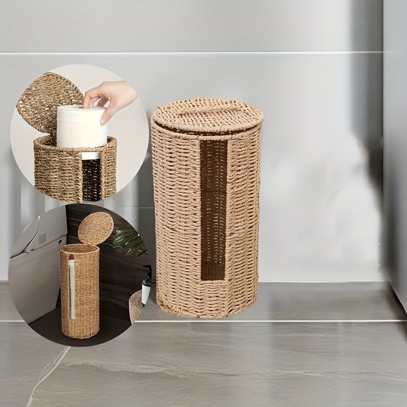TEMU Organizador de Almacenamiento de Papel Higiénico de 3 Rollos - Soporte de Papel Higiénico Tejido con Instalación Autoadhesiva para Tu Baño, con
