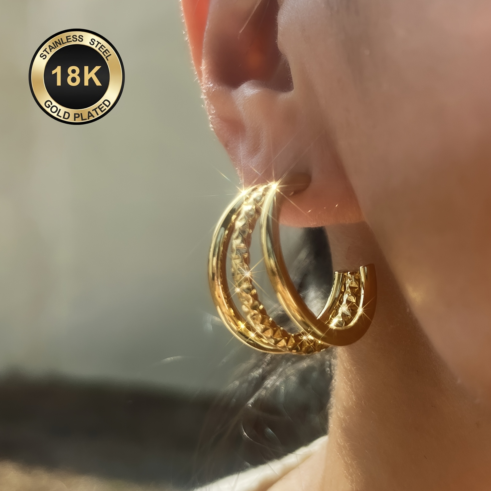 Women's High-Polished Stainless Steel Hoop Earrings