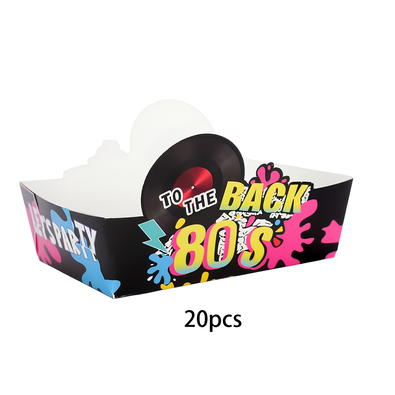 Image of 20pcs/40pcs/60pcs Back To The 80's Theme Paper Food Trays Neon Glow Disposable Paper Food Trays Snack Popcorn Boats Table Decor For 1980s Hip Hop Party Supplies