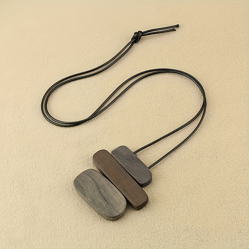 Bohemian Vintage Wooden Unique Pendant Long Necklace, Women's Versatile Niche Design Long Sweater Chain, Ethnic Style Ladies Necklace, Versatile