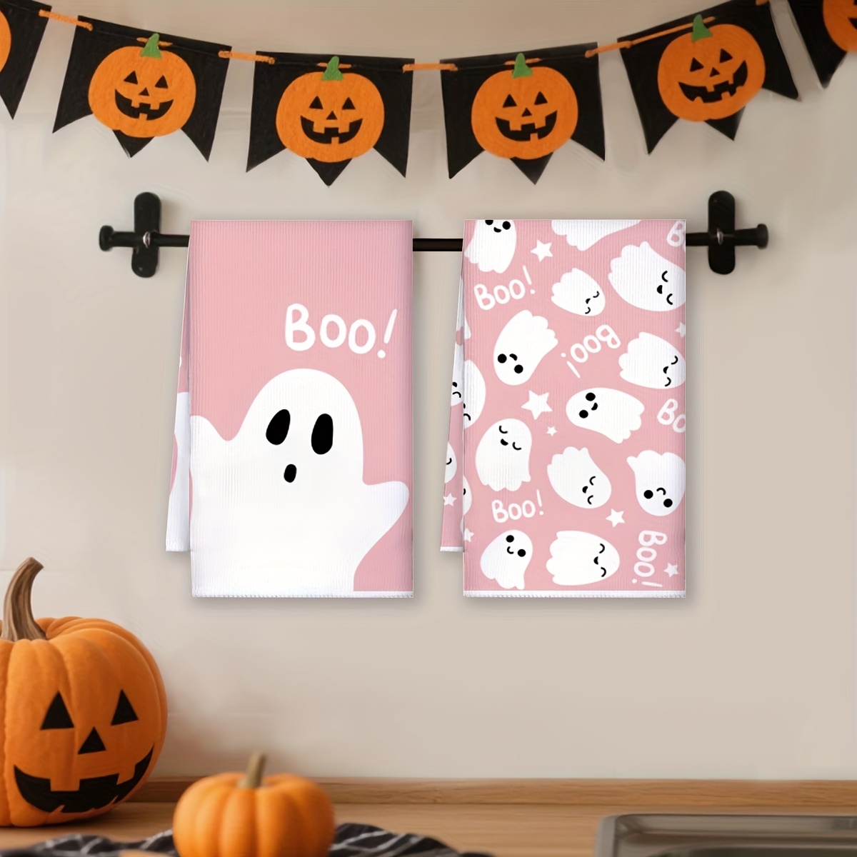2pcs Of 40*60cm Pink Cute Patterned Dish Towels For Halloween, Home Decoration And Kitchen Use, Suitable For Cleaning…: retailer-supplied image