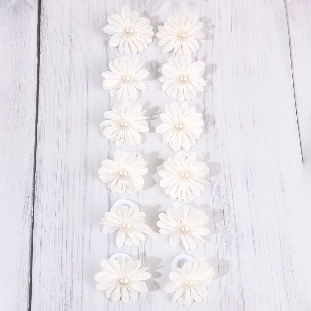 TEMU 12pcs Daisy Flower Hair Scrunchies, Hair Ties With Spring Summer Daily Wear, Party & Gift