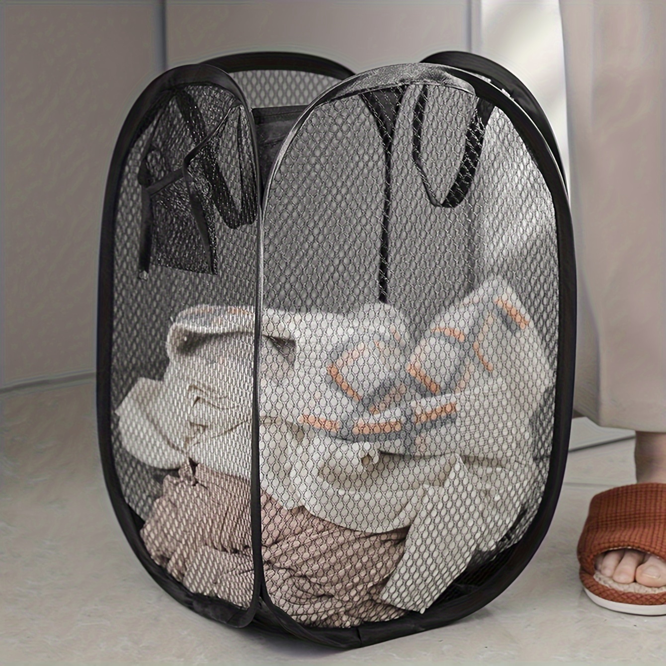 

Extra-large Pop-up Laundry Hamper With Handles - Foldable Mesh Basket For Easy Dirty Clothes Storage, Essential Home Organizer