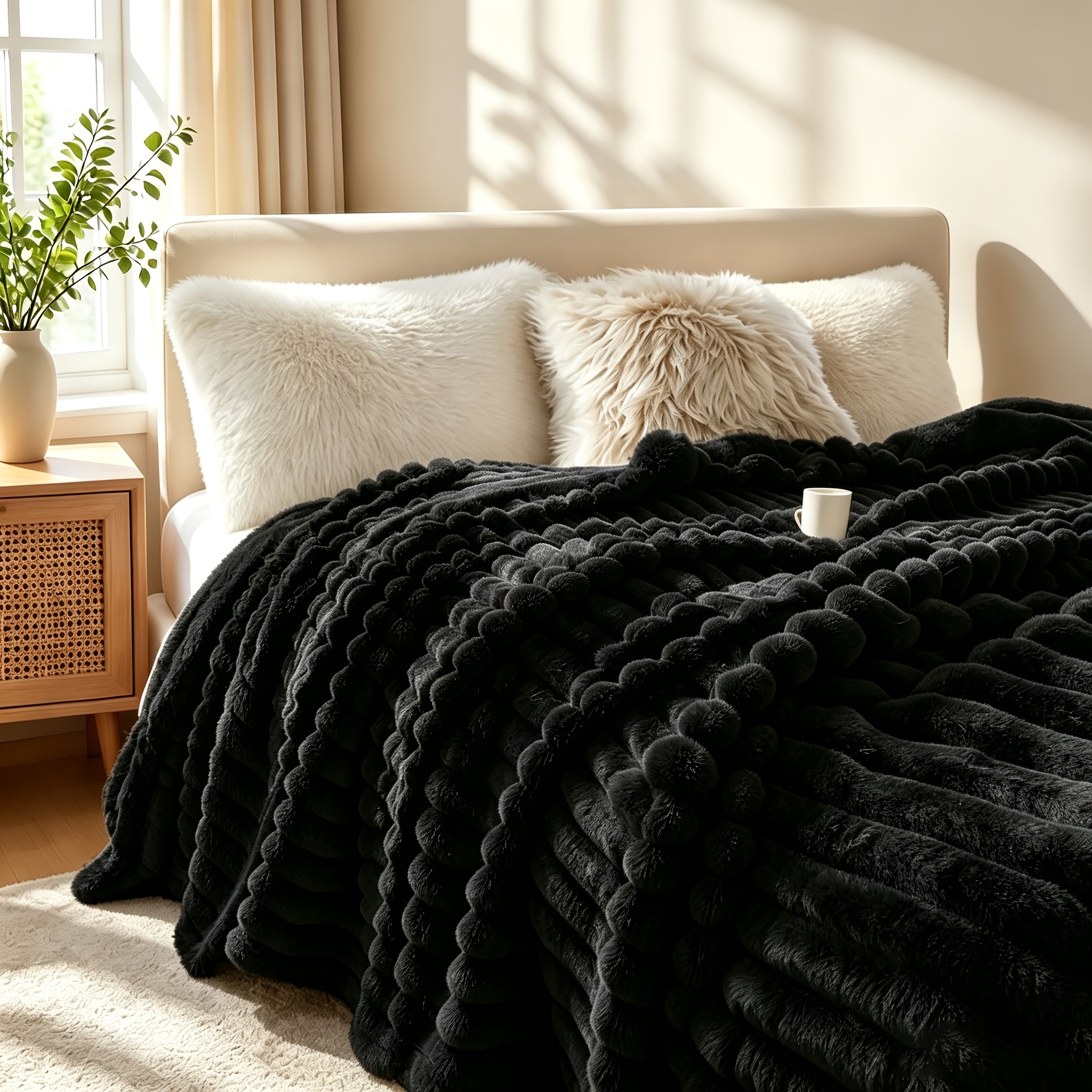 TEMU 1pc Soft Throw Blanket For Couch, Thick And Bed Blankets, Cozy Plush Blanket For Women, Premium Blanket For Bedroom, Office, Travel, Hiking &