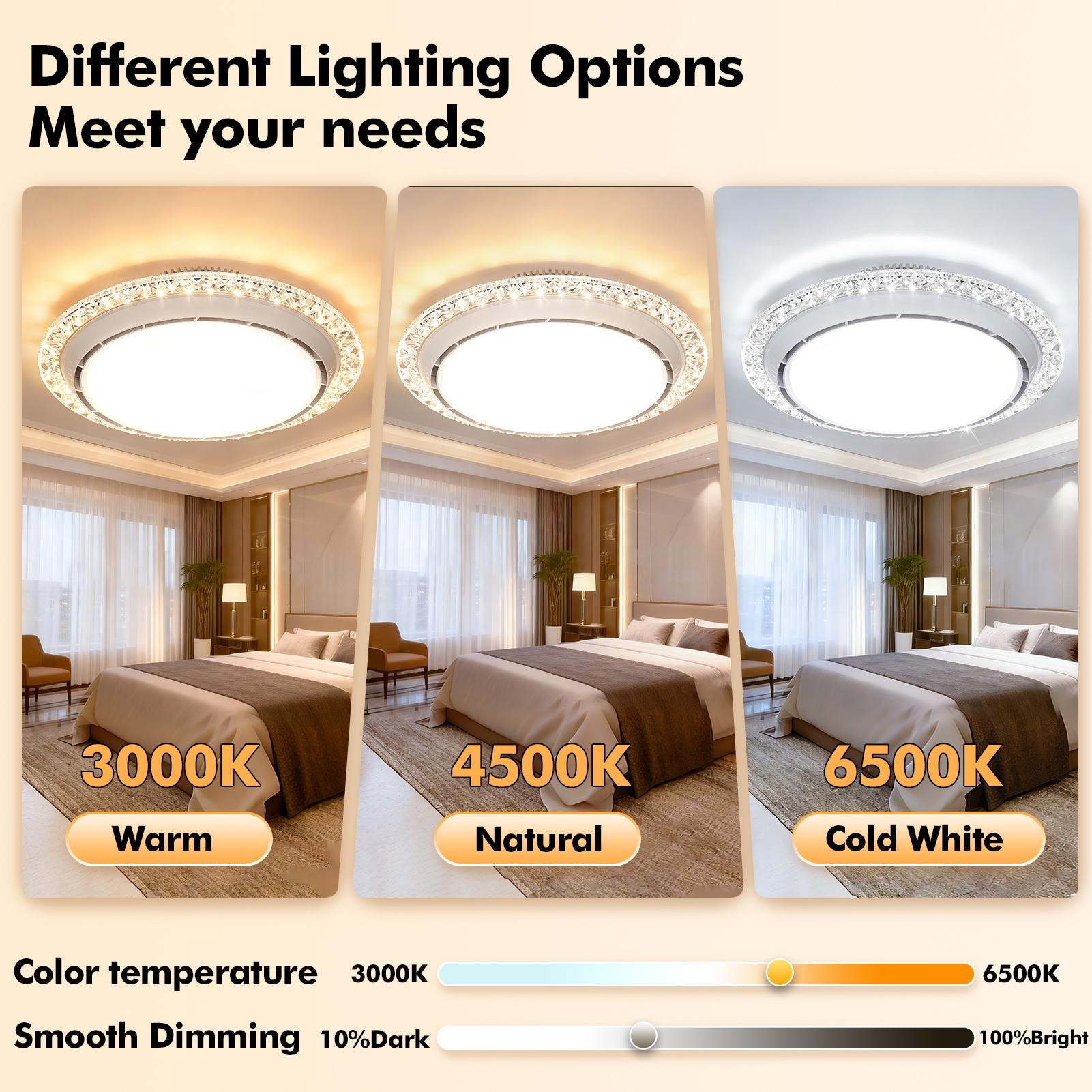 Crystal Shade Bladeless Fan Ceiling Light with Adjustable Color Temperature