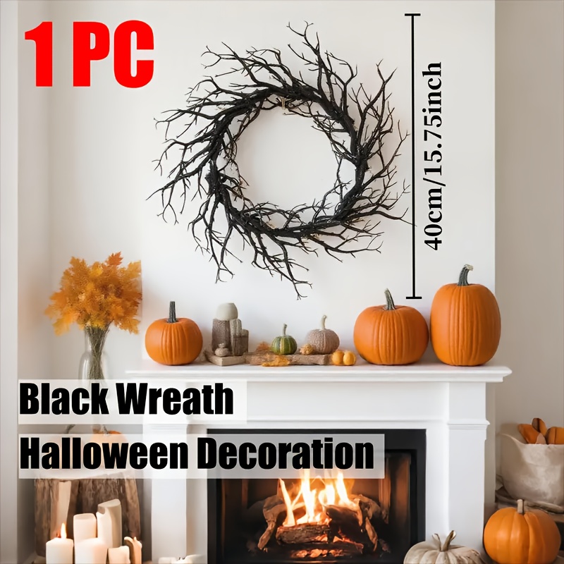 A Single Black Floral Wreath Made Of Lifelike Plastic, Featuring Hemp Rope, Ideal For Outdoor Wall Decoration In Your Yard, Making It A Perfect Gift For Halloween-themed Decor