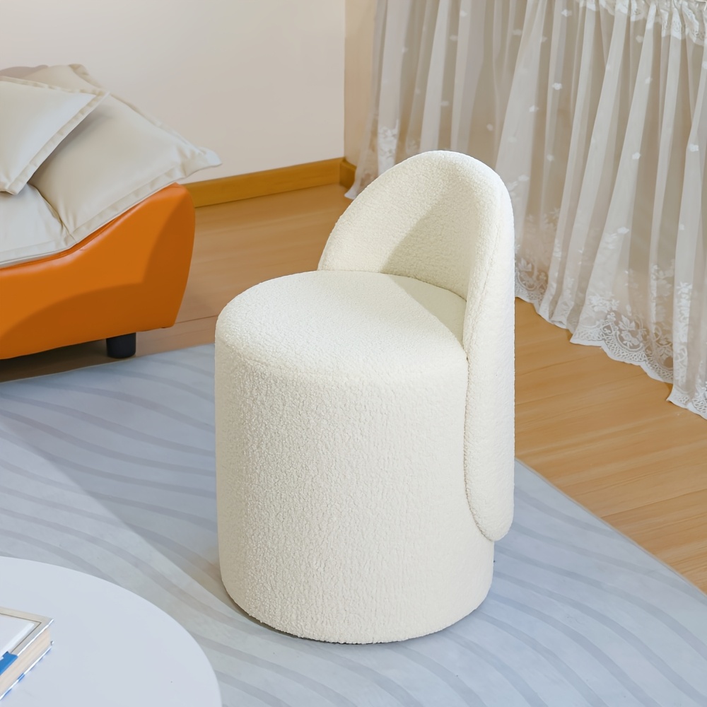 E-shop moderner nordischer runder Schminkhocker mit Rückenlehne – kompakter Hocker für kleine Räume, platzsparender Stuhl für Schlafzimmer,