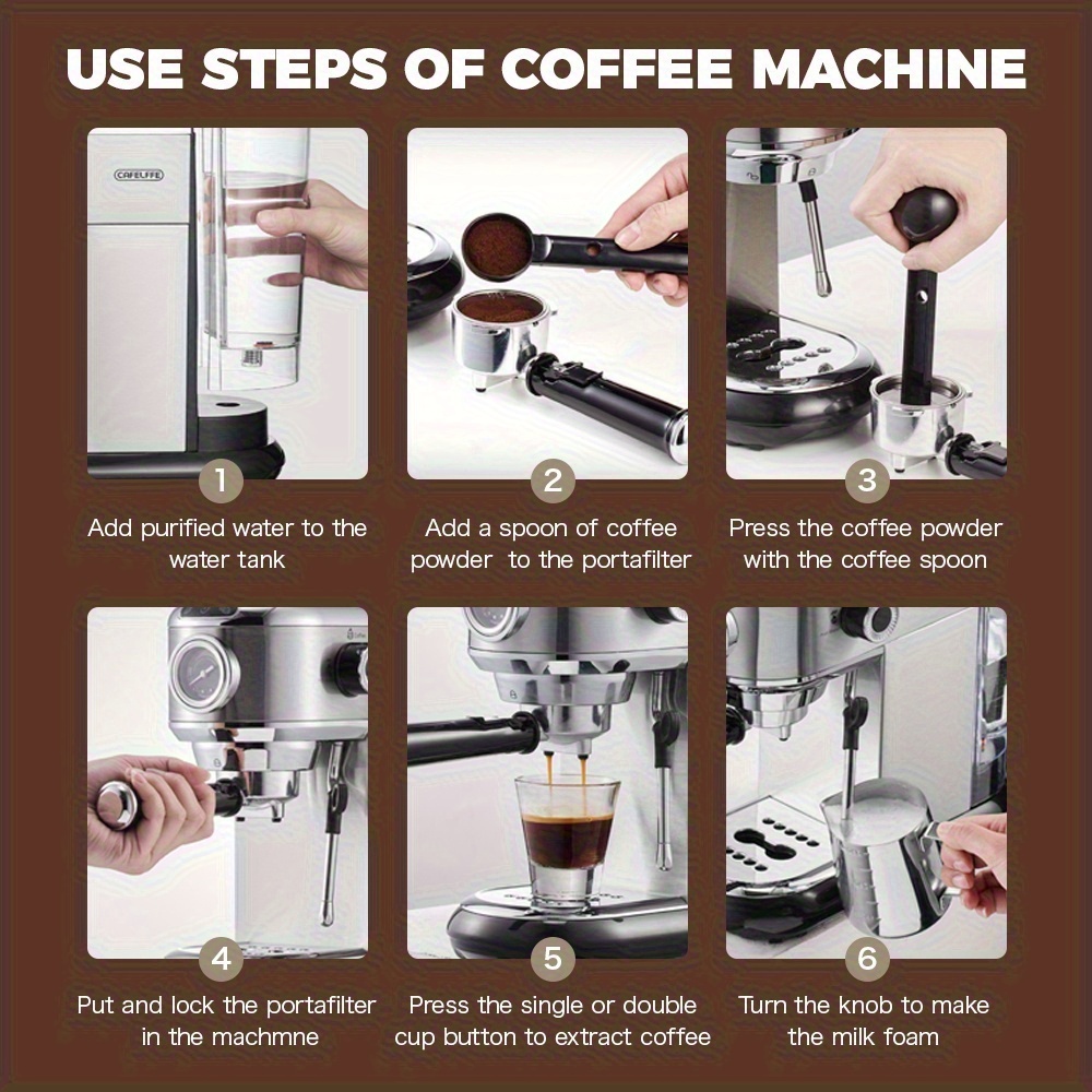 1 stuk CAFELFFEMK-601 espressomachine met melkschuimer, 20 bar extractie