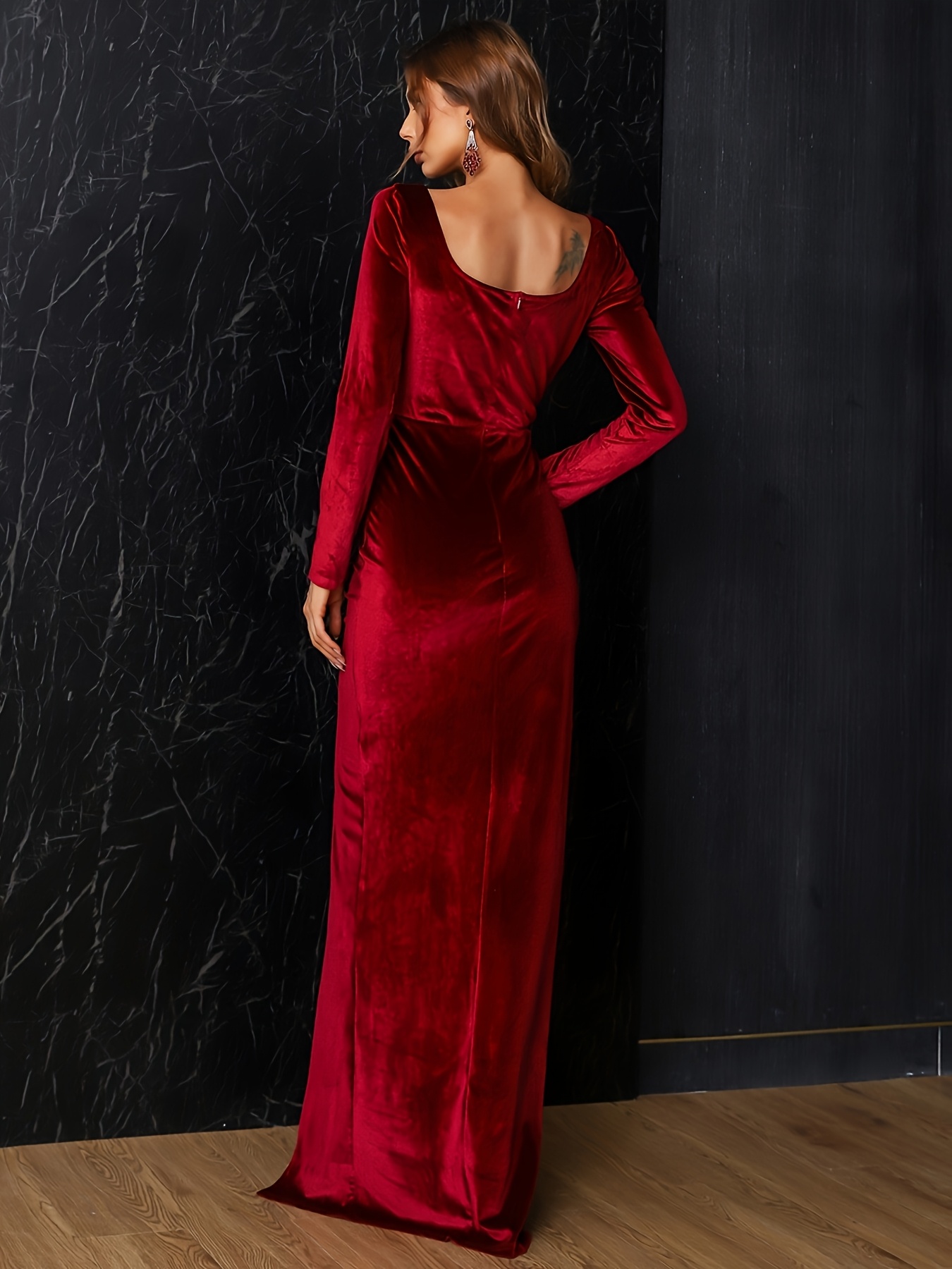 womens elegant square neck bodycon long sleeve velvet dress - Temu Mauritius