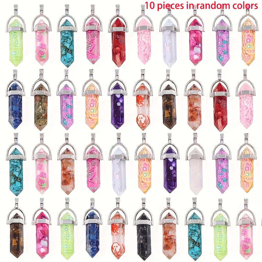 10pcs Artificial Crystal Multicolor Hexagonal Pendants Bulk Beads Pointed Charms Beads For Necklace Keychain Bracelet Jewelry Making Ideal Holiday Gift Random Color