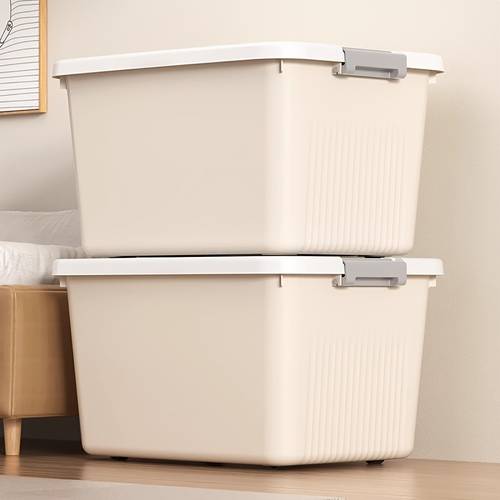 item picture large rolling storage box with a lid stackable organizer bin heavy duty pp plastic multipurpose storage container suitable for home office bedroom closets cream colored storage box for storing books clothes for etc